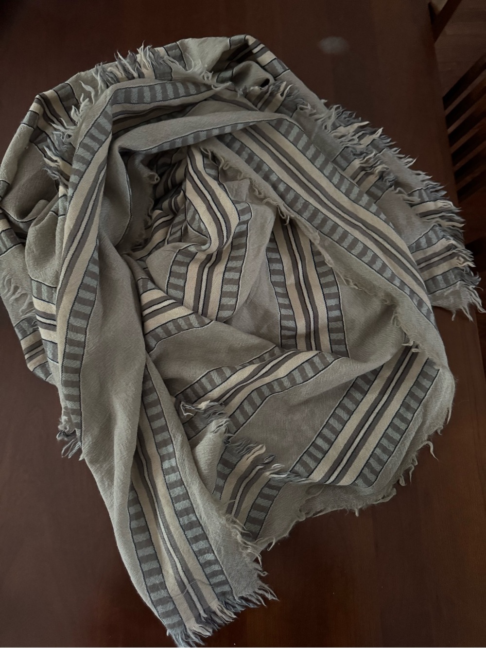 Wilfred Striped Lightweight blanket Scarf in Gray and Cream